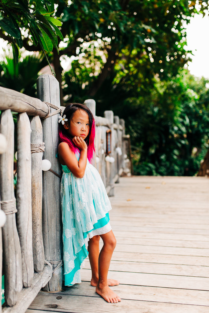 turquoise blue boho chic flower girl beach high low dresses