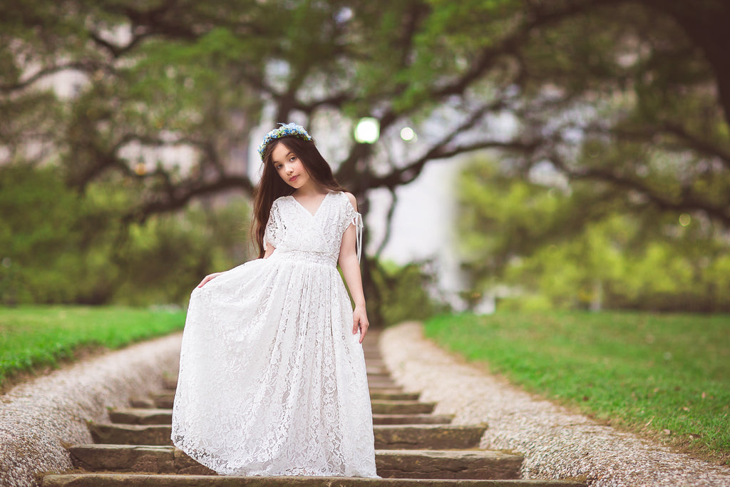 tween girl bohemian lace maxi dress boho white lace flower girl dresses