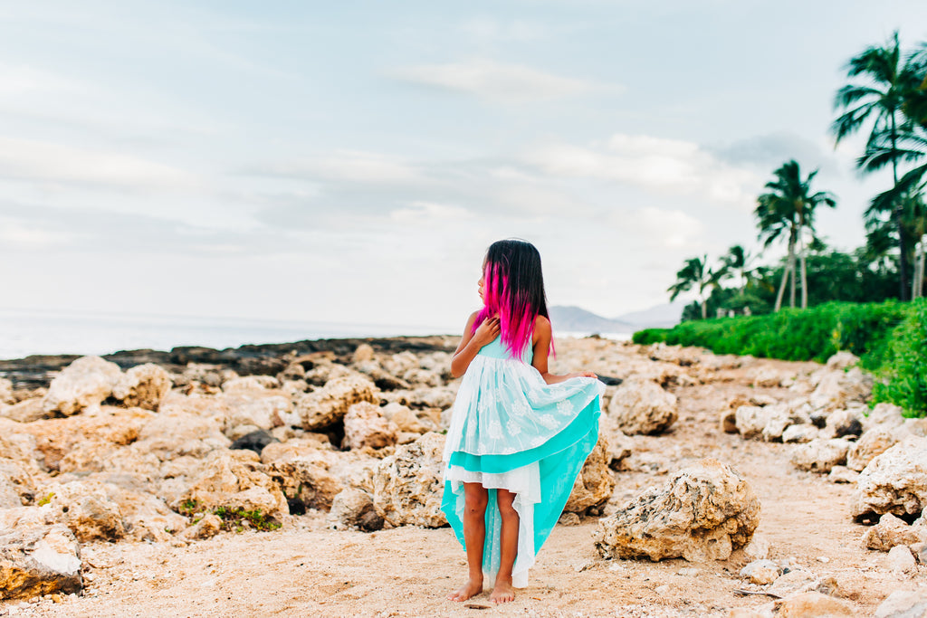 tween boho beach turquoise high low dress boho flower girl blue dresses