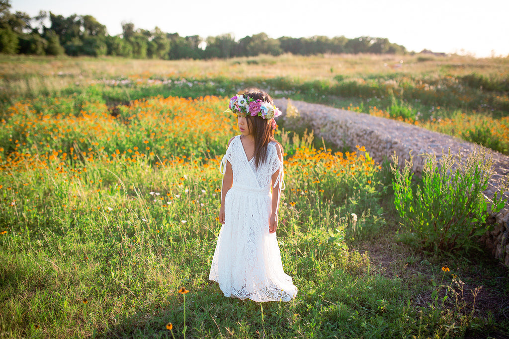 tween boho cold shoulder maxi dress bohemian flower girl white lace dress