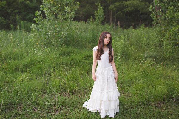 rustic lace flower girl maxi dress