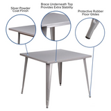 Commercial Grade 35.5" Square Silver Metal Indoor-Outdoor Table