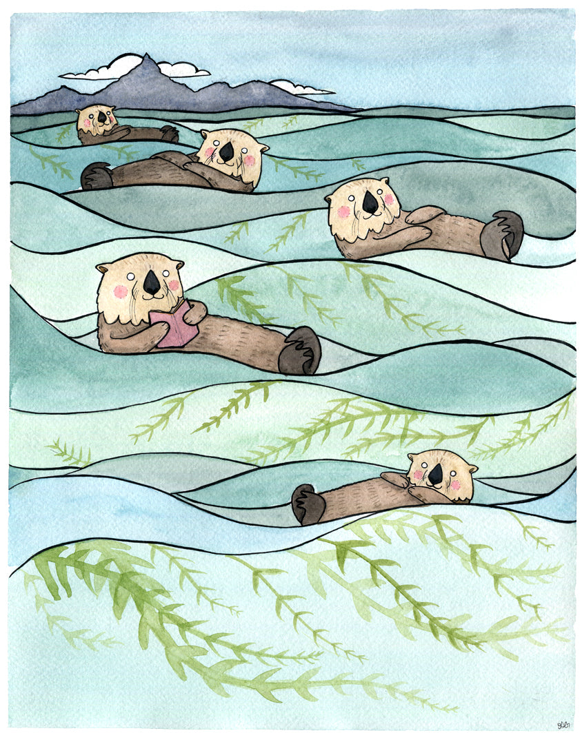 Sea Otters Reading a Story