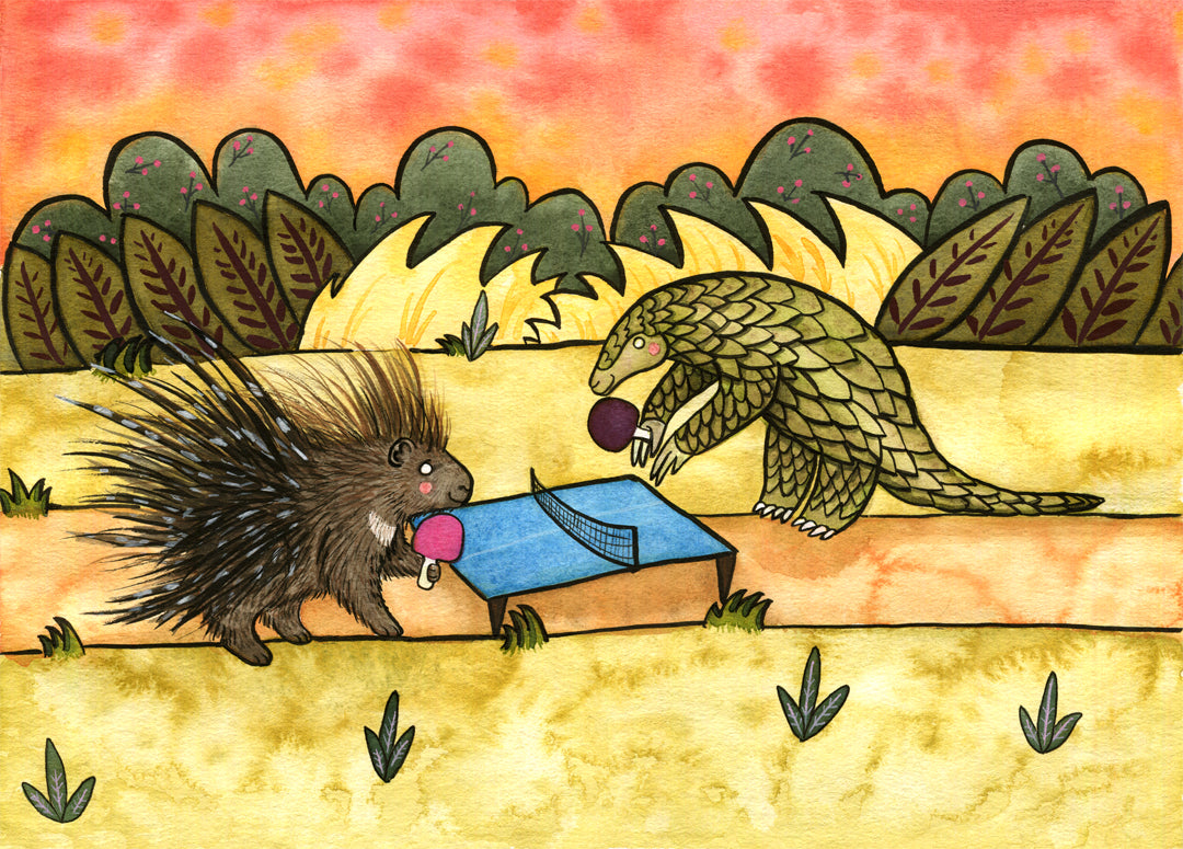 Porcupine & Pangolin Playing Ping Pong