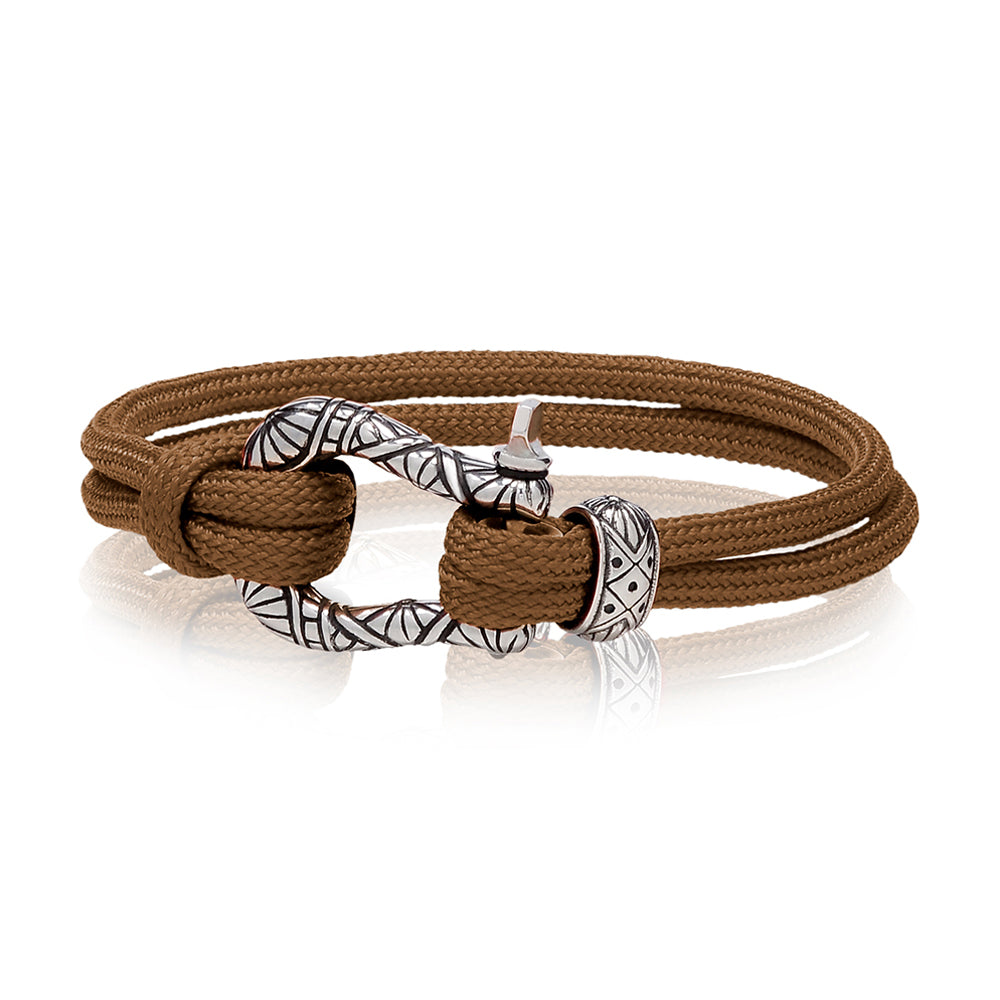 Stainless Steel Ship Rope U Clasp Bracelet for Men 9 Inches / Brown