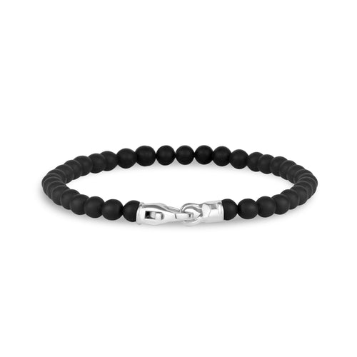 Pulsera de cuentas negras mate con cierre de acero de 4 mm