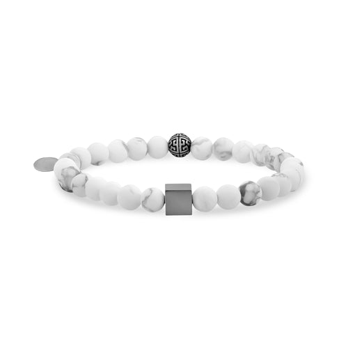 Bracelet de perles blanches mattes en forme de cube 6 mm