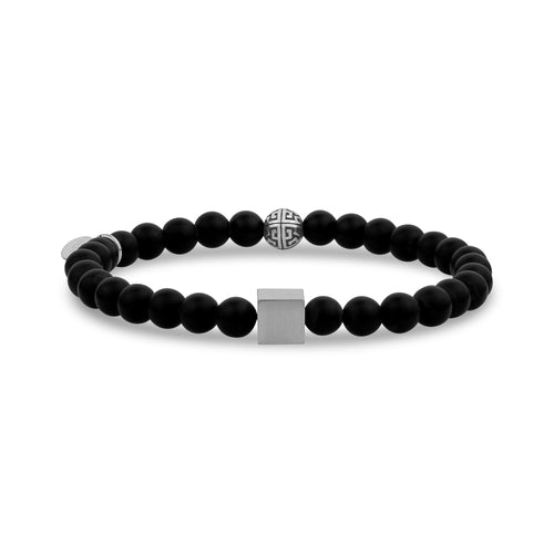 Bracelet de perles noires mattes en forme de cube 6 mm