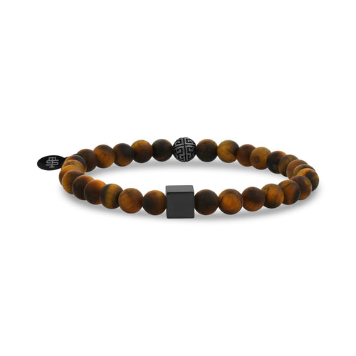 6mm Cube Matte Tiger Eye Bead Bracelet