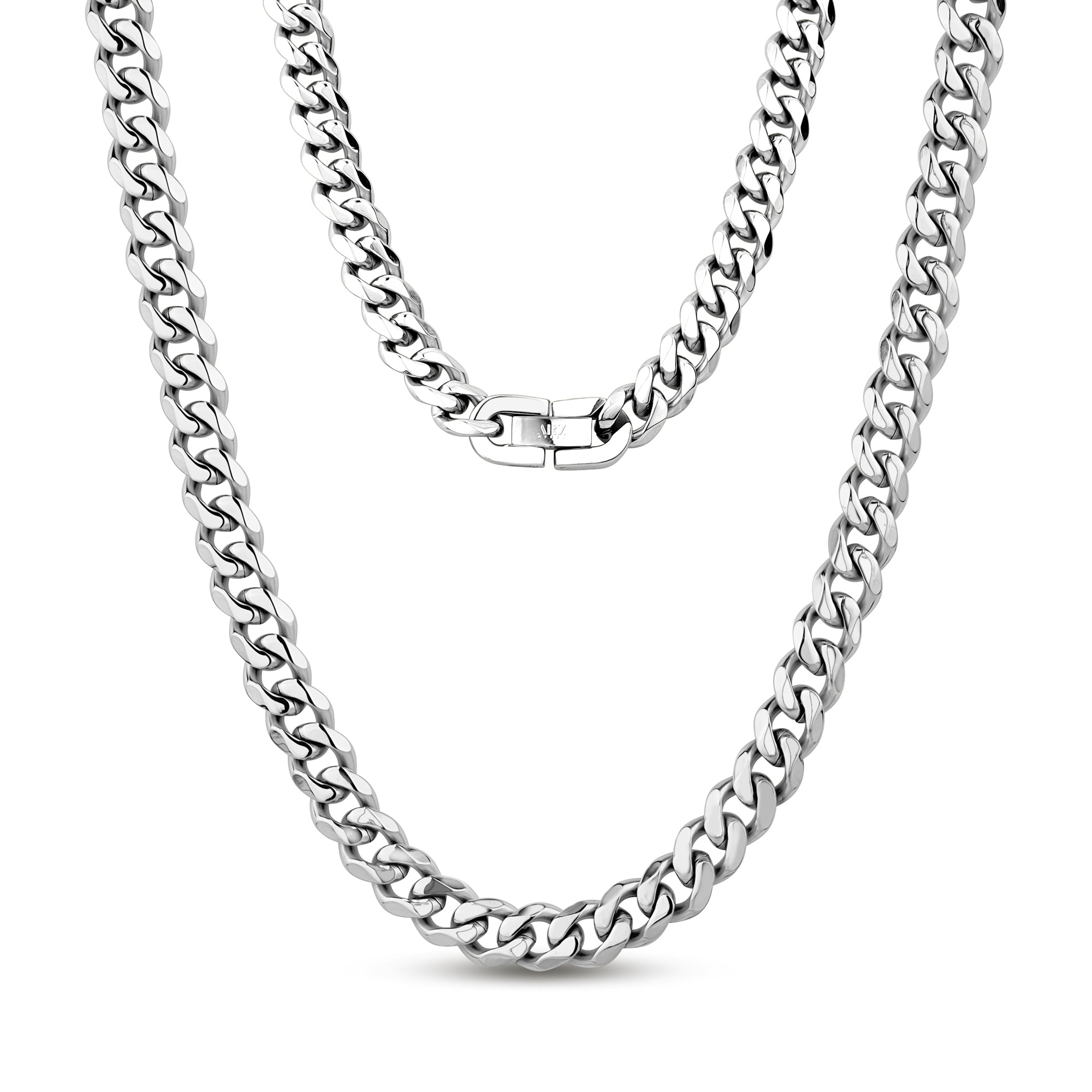 8mm Men's Stainless Steel Cuban Link Chain Necklace 24 Inches / Silver