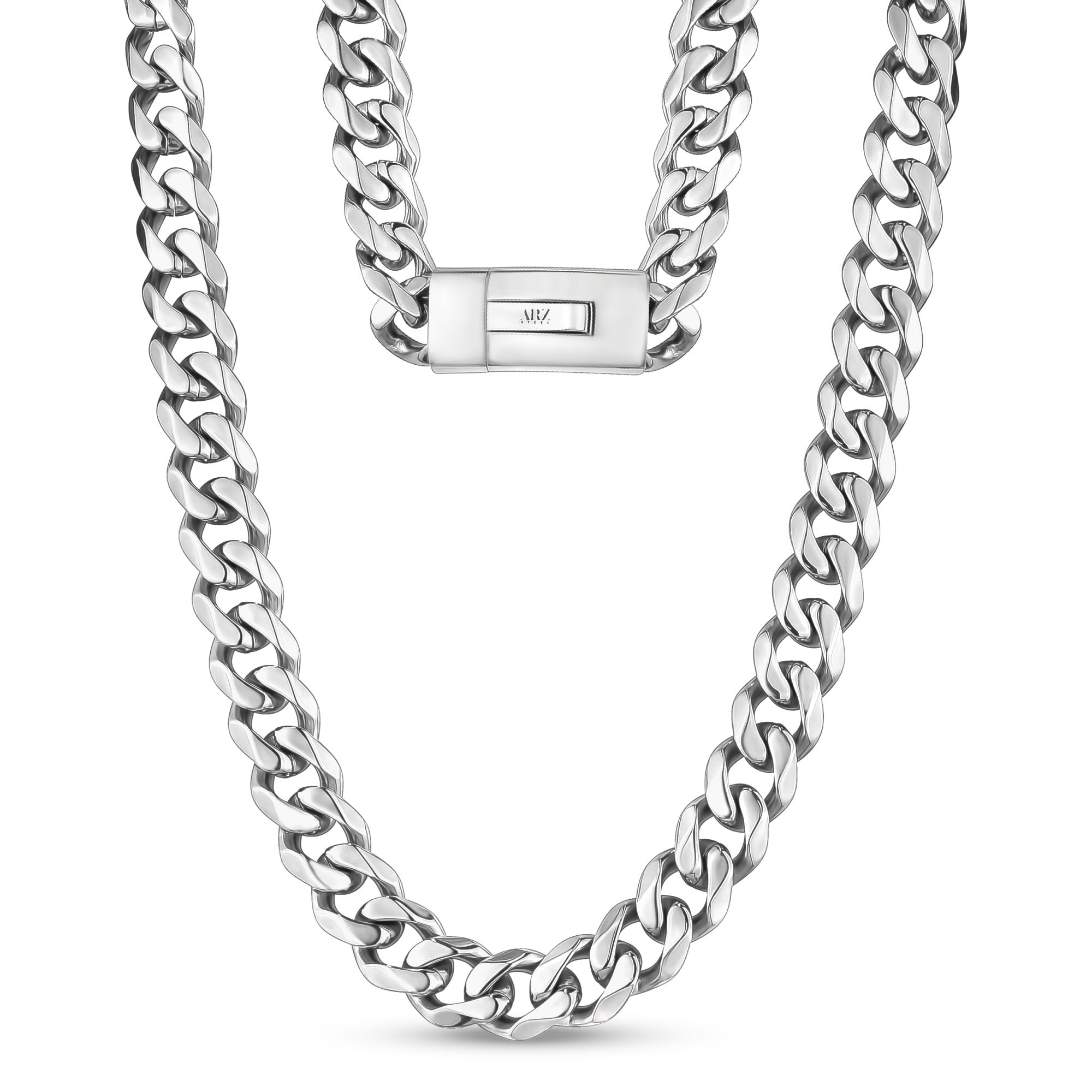 Silver Necklace Set For Men : Rectangle Pendant Necklace and 4.5mm