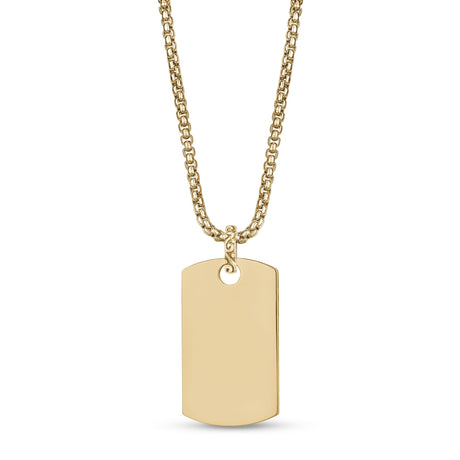 Women’s Engravable 14K Gold Flat Edge Dog Tag Necklace with Ball Chain
