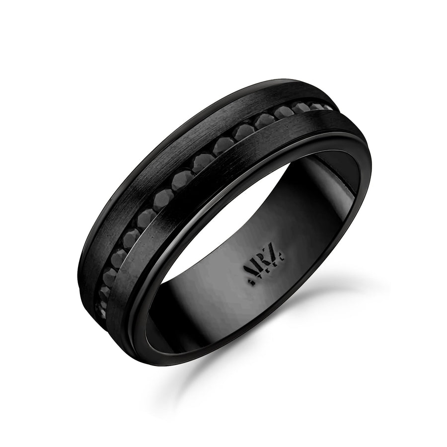 Black Stone Mens Stainless Steel Wedding Bands - Engravable