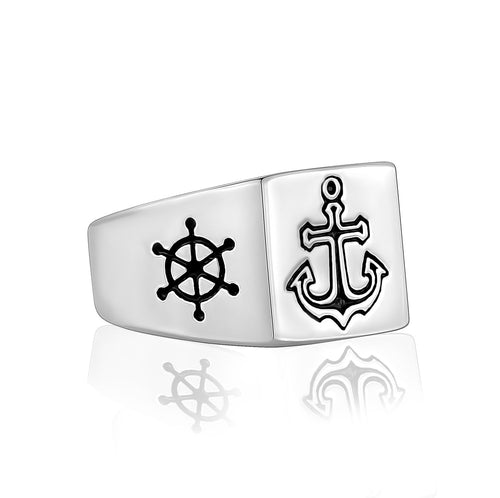 Ship Wheel Anchor Signet Ring