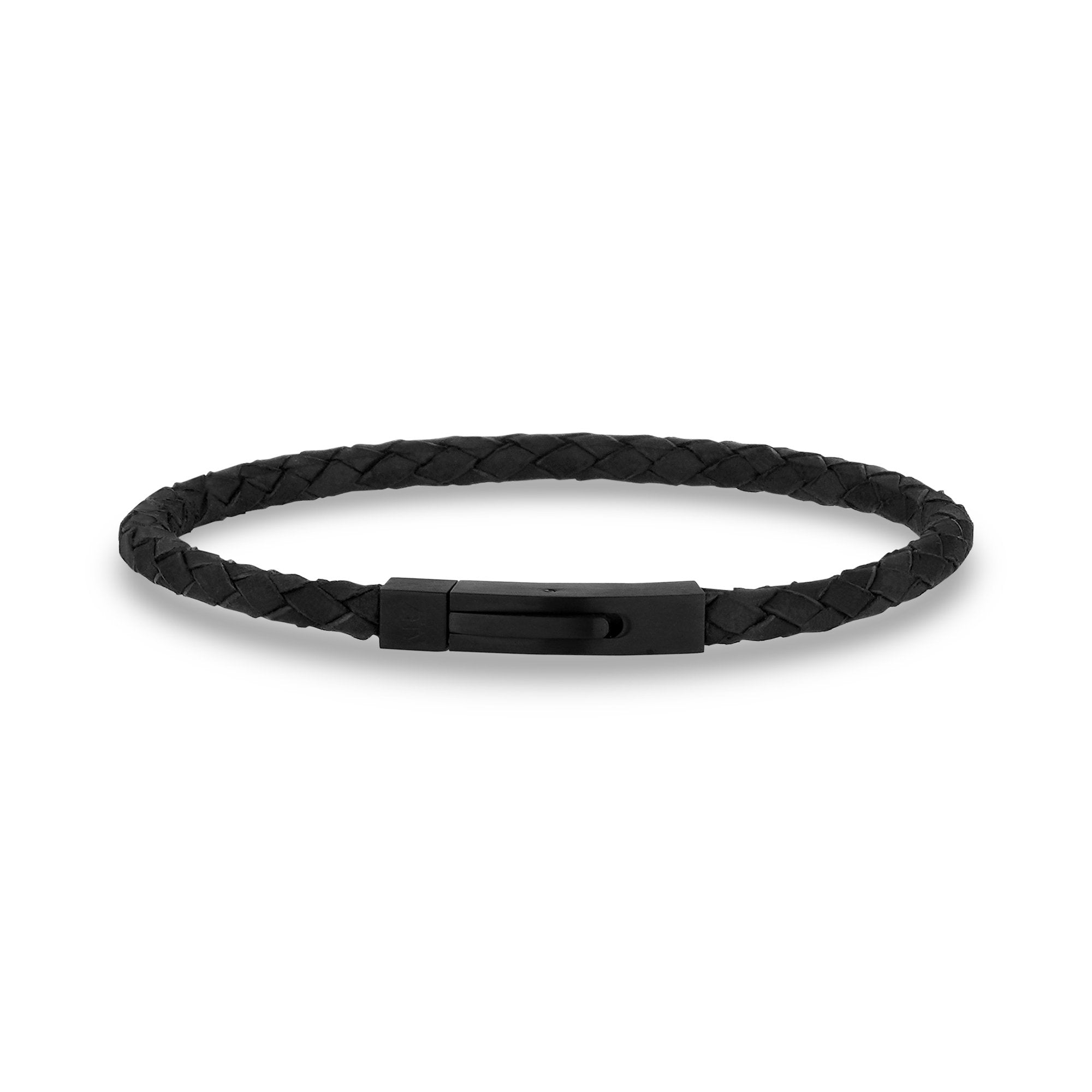 Braided Black Leather Mens Bracelet - Single Black Braid | NOVICA