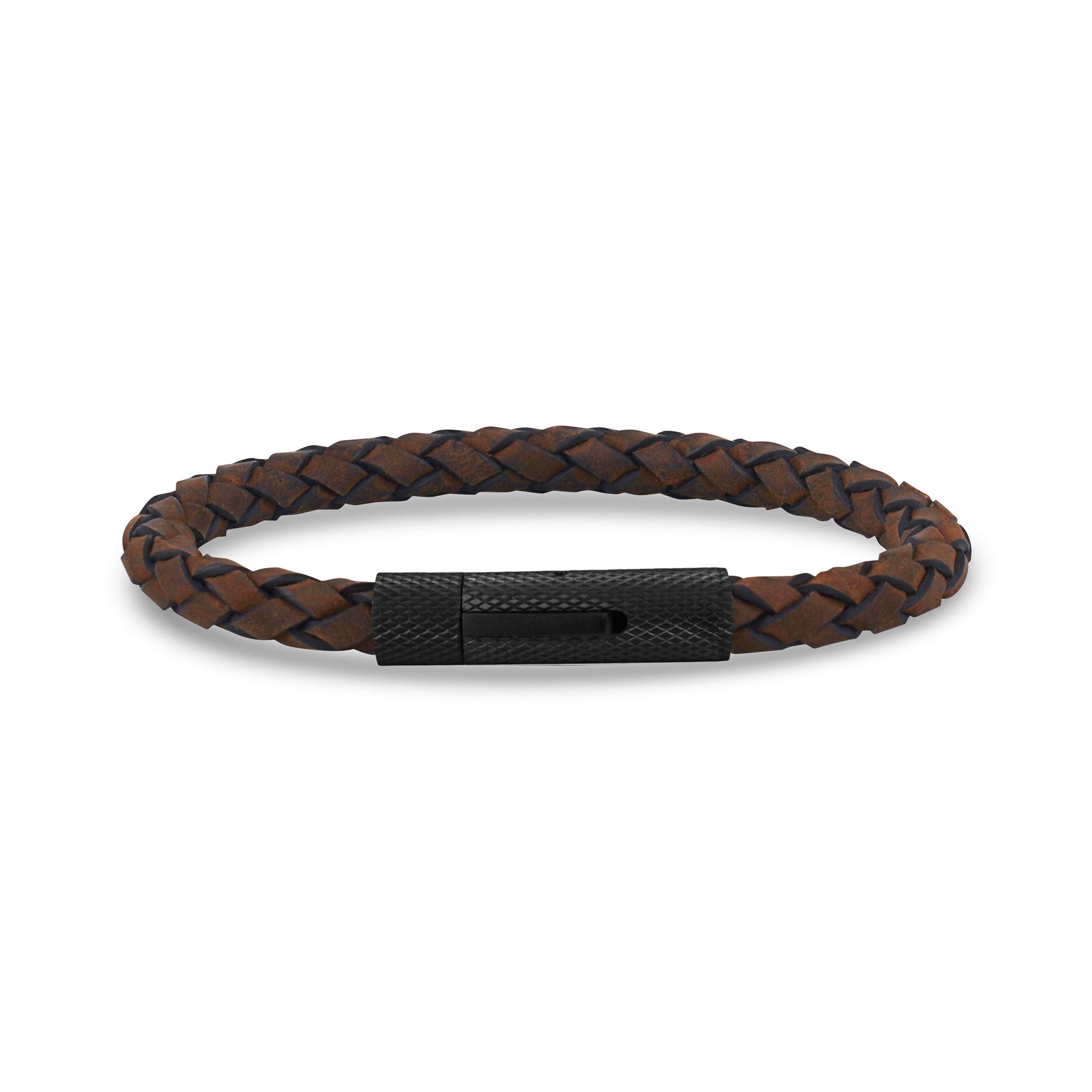 Men's Crucible Brown Twine Stainless Steel Accents Woven Braided Leather  Bangle Bracelet (12mm) - Black (8.5) : Target