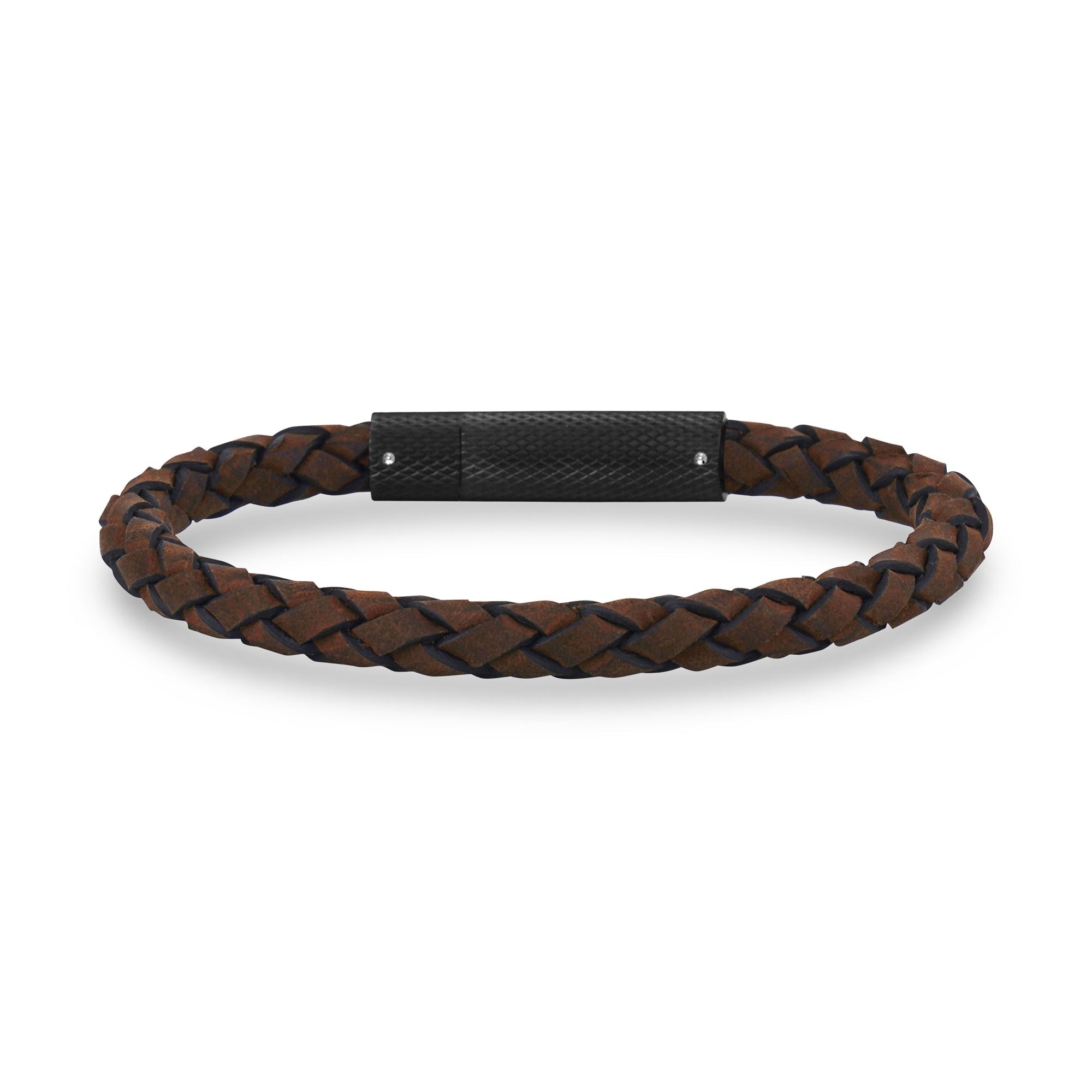 6mm matte black stainless steel clasp black and brown leather bracelet –  The Steel Shop