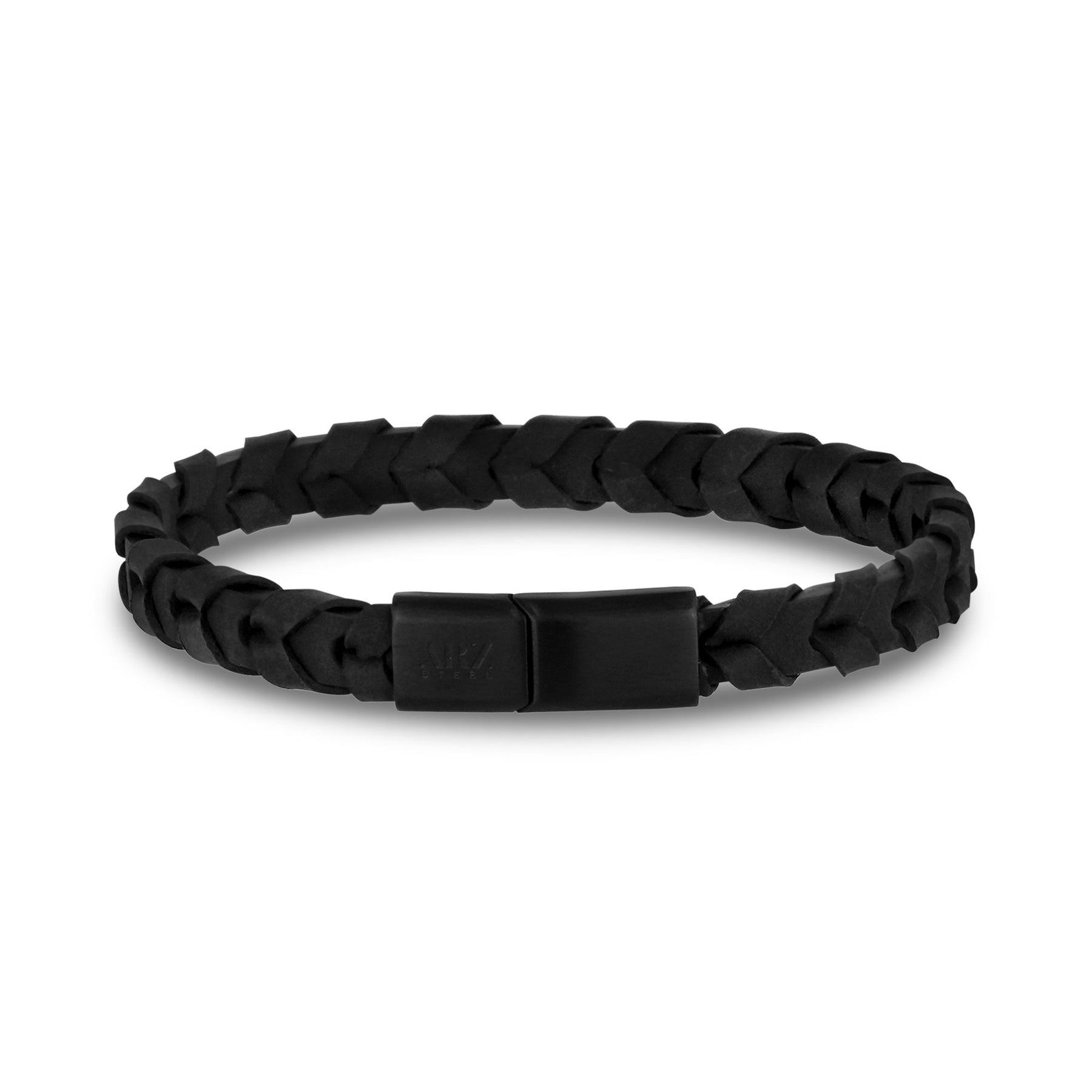 8mm Tire Track Engravable Matte Black Leather Bracelet - Gift for Men