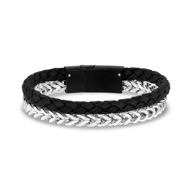 Black Leather Franco Link Bracelet