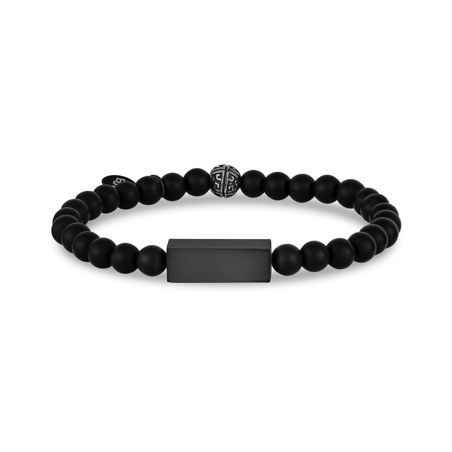 Personalized 6mm Black Matte Onyx Bead Engravable ID Stretch Bracelet 8 Inches / Silver