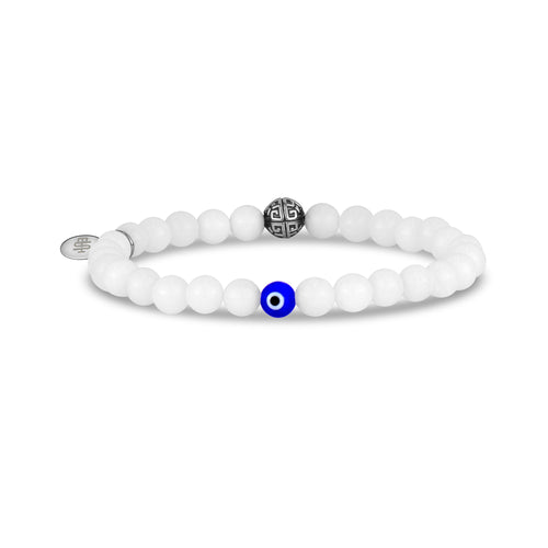 Boze Oog 6mm Witte Jade Armband