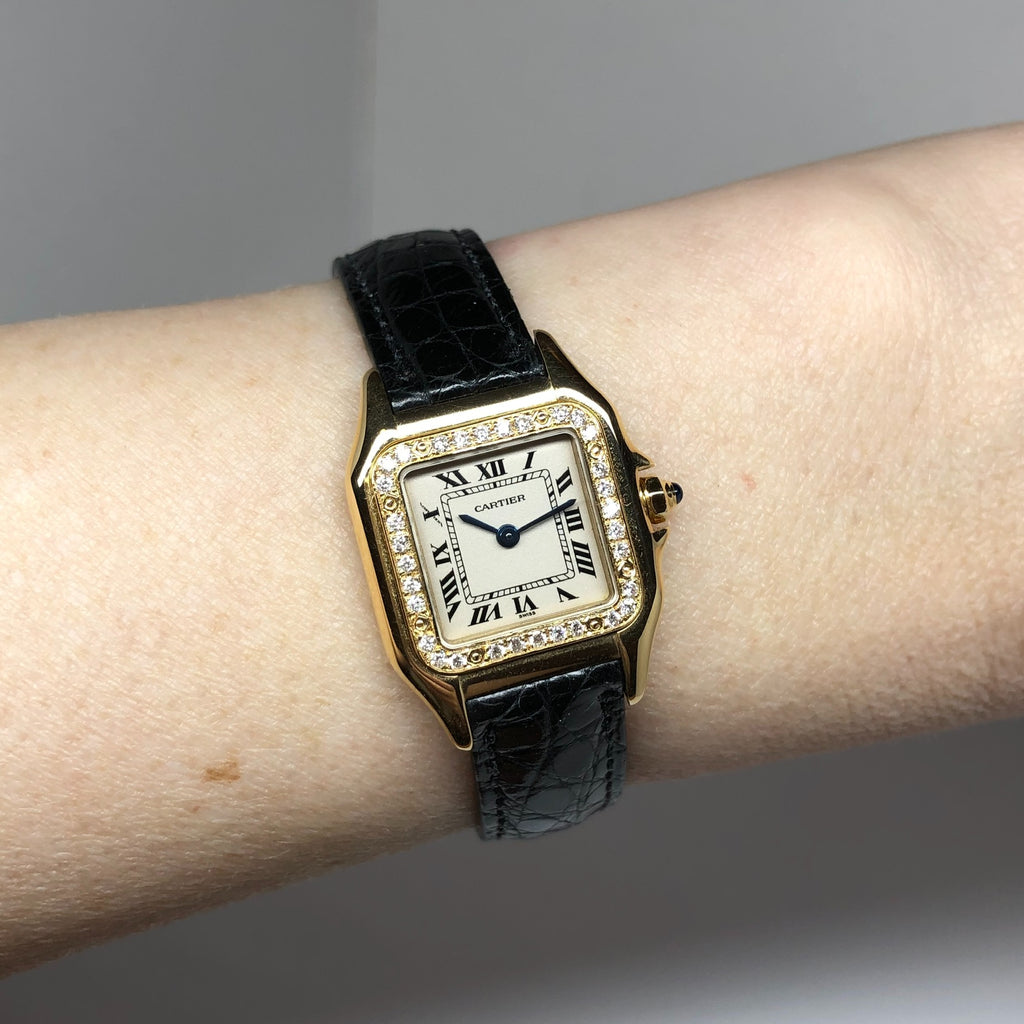 CARTIER PANTHERE Quartz 18K Yellow Gold Ladies Watch Diamond Bezel ...