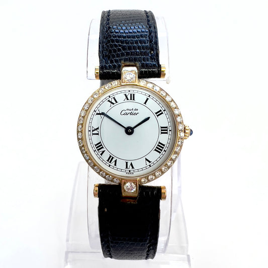 Cartier Quartz Must de Argent Plaque Oro Vendrome 24mm W Box