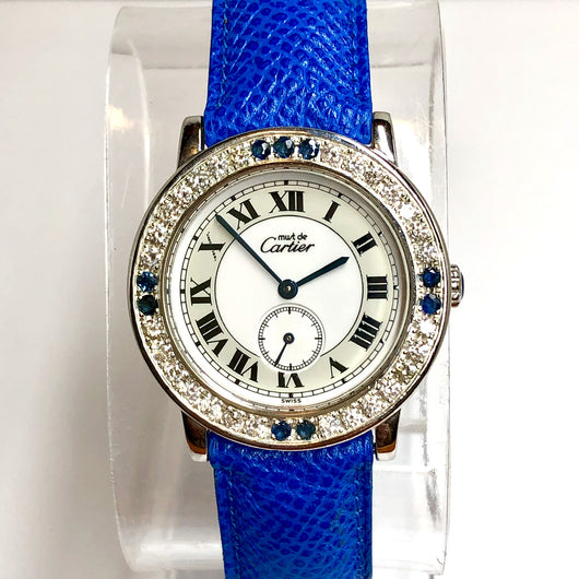 cartier watch with blue sapphire