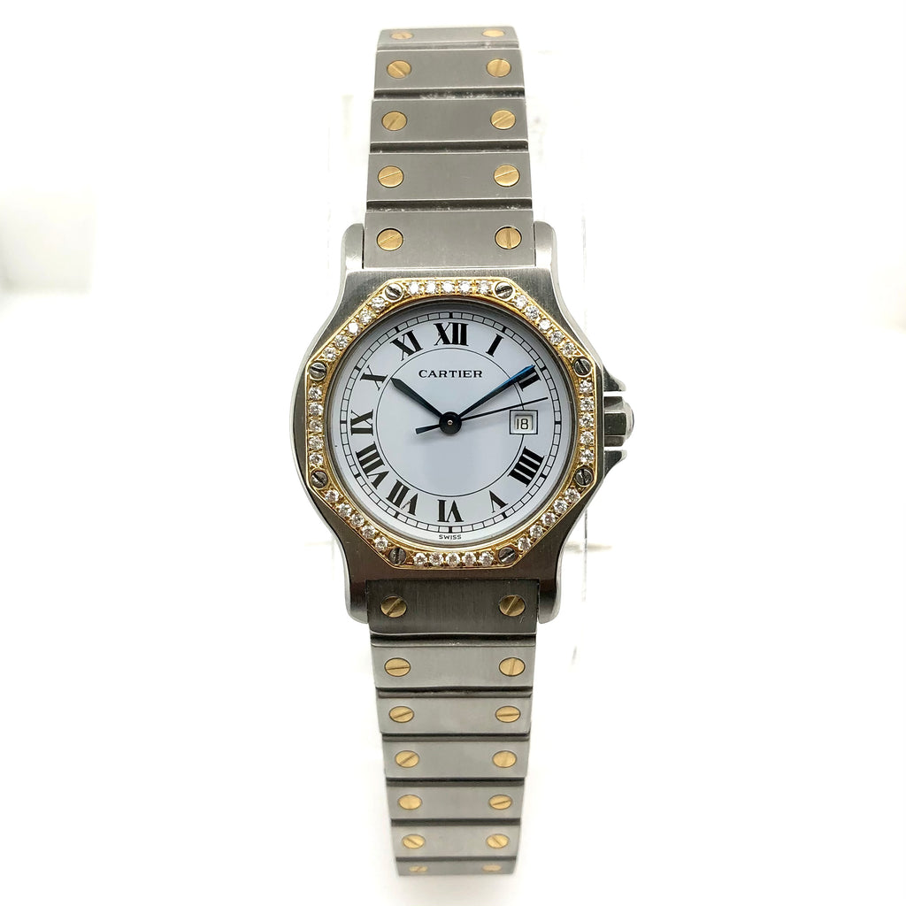 CARTIER SANTOS OCTAGON Automatic 31mm 18K Gold & Steel DIAMOND Bezel ...