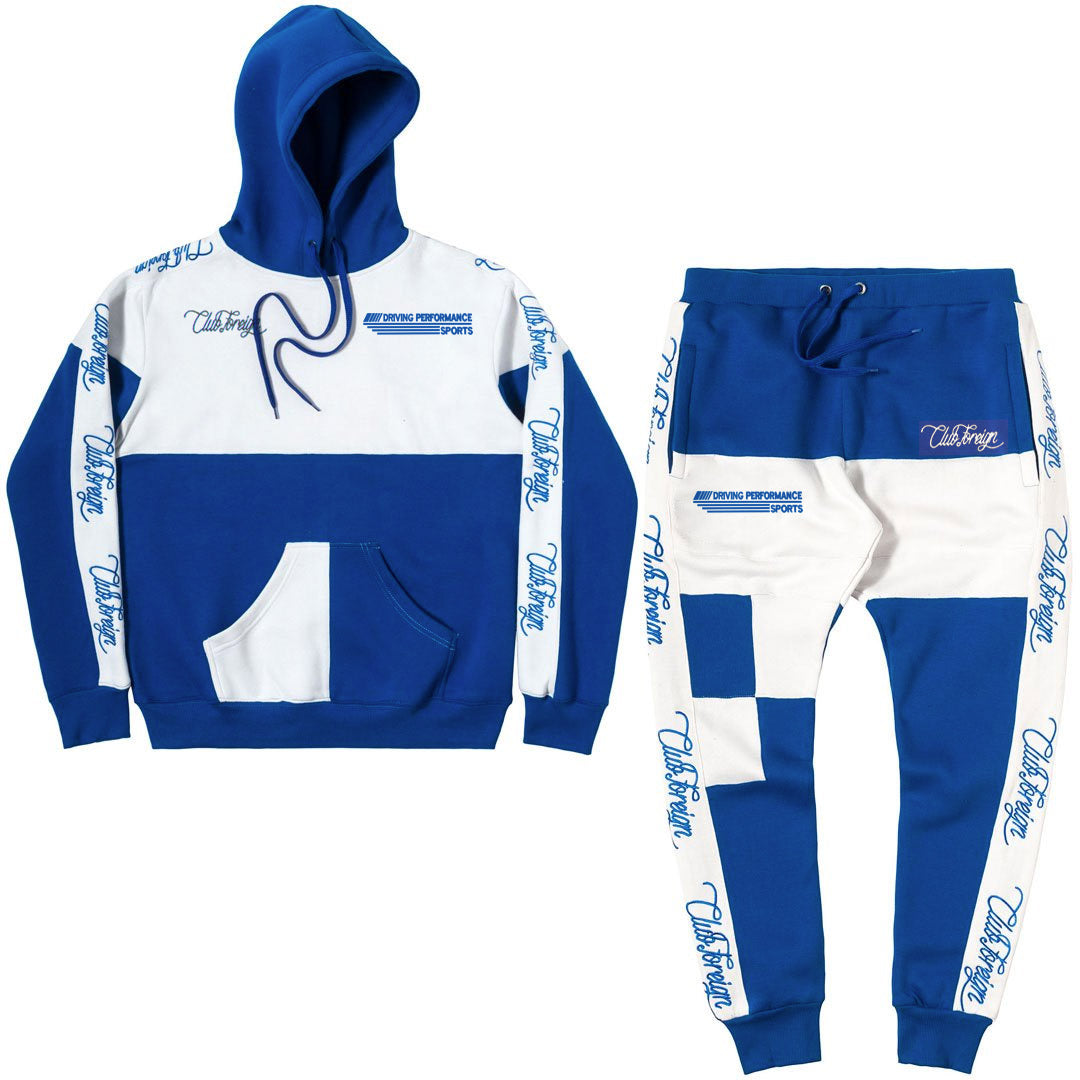 blue and white jogging suit