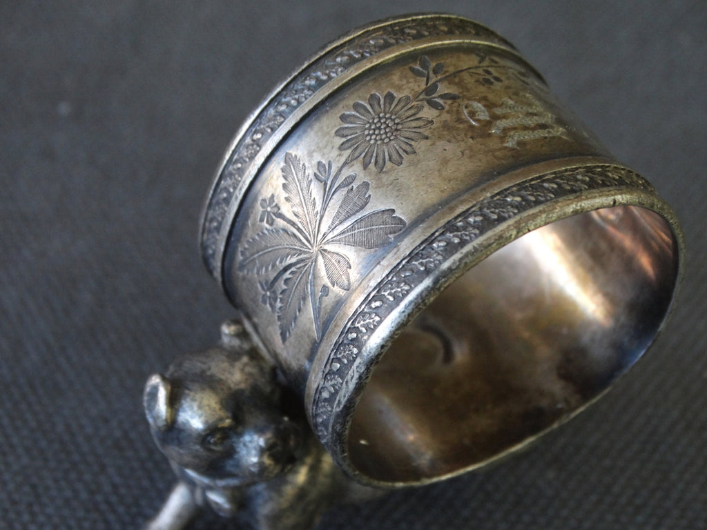 Victorian Bull Terrier Chased Silverplate Napkin Ring – Early ...