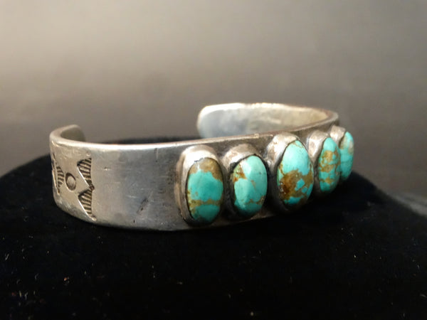 Navajo Ingot Silver 5 Stone Cuff c 1920 – Early California Antiques Shop