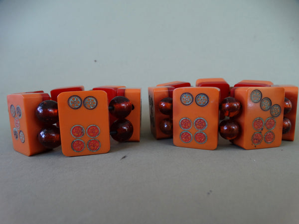 Chinese Mah Jong Bakelite Tiles Bracelets, pair