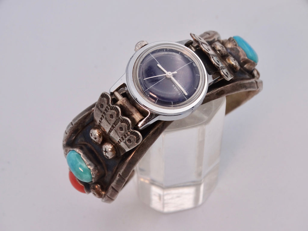 Timex Electric Watch on a Navajo Silver Turquoise & Coral Cuff J571 – Early  California Antiques Shop