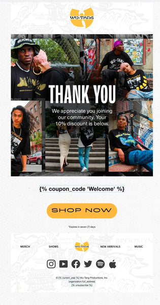 Wu-Tang Clan Shop Welcome Email