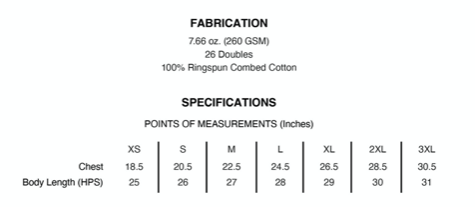 Heavy Tee Spec Chart