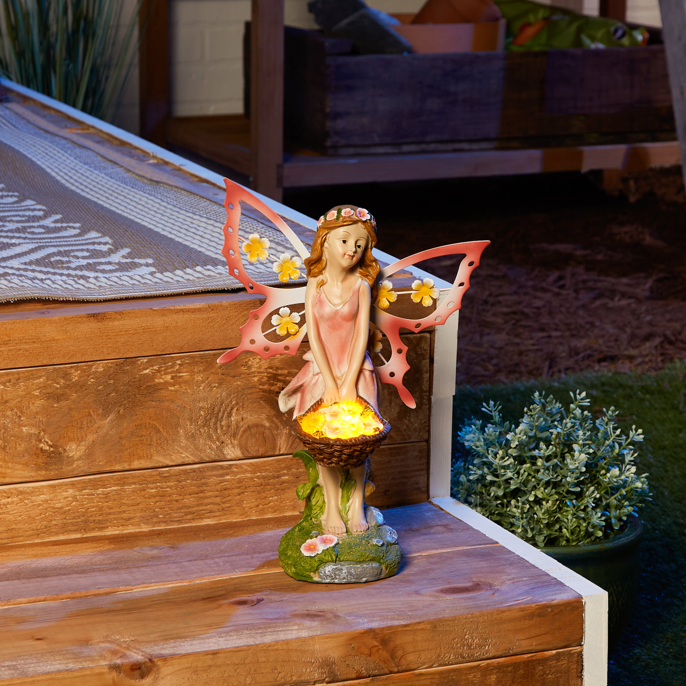 pink fairy solar garden statue