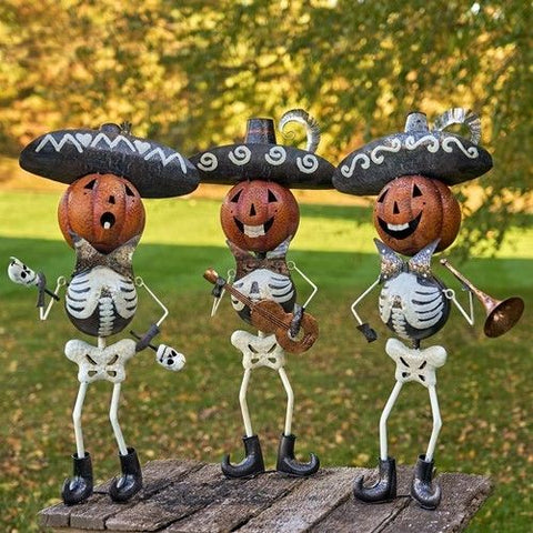 Mariachi Band Skeletons Pumpkin Head Halloween Decoration Set of 3