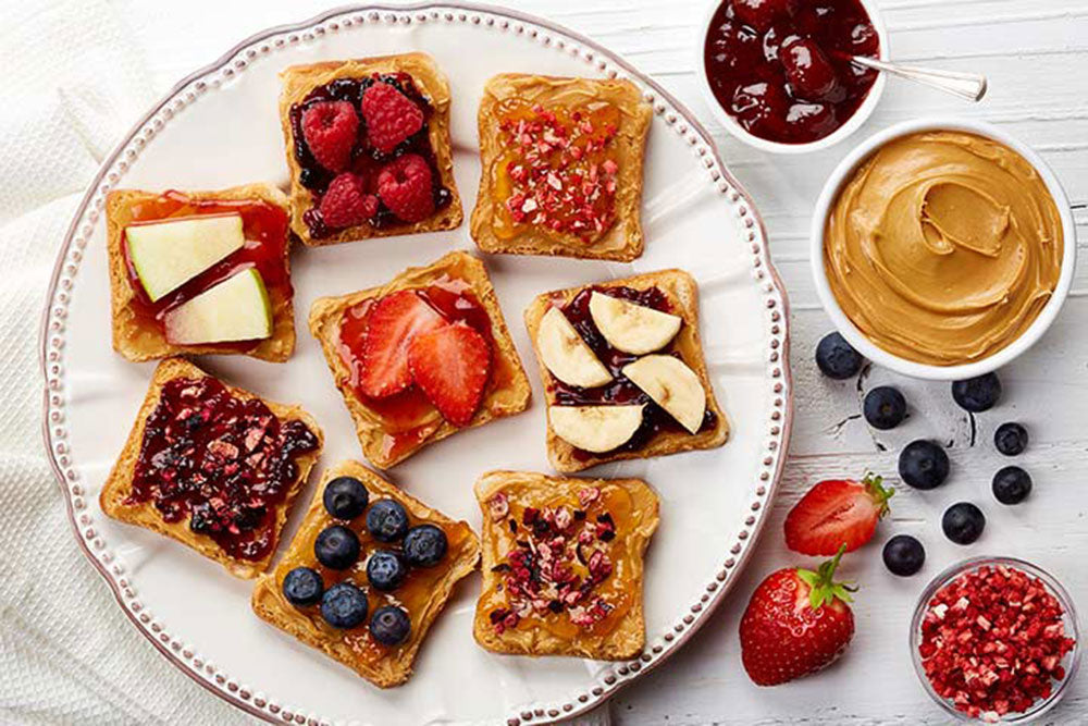 Peanut butter and berry mash sandwiches.