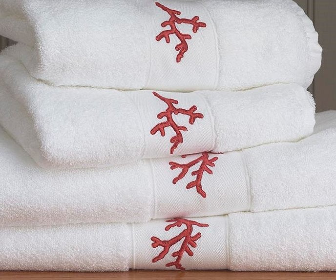 Bath, Hand Face Towels. White with Lovely Embroidered design Nautical Fish