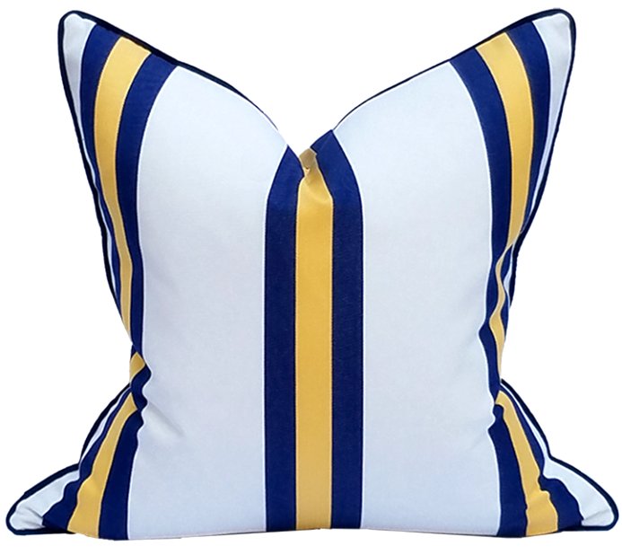 Outdoor Pillows with Insert Navy and Yellow Stripe Patio Accent Throw –  Fabritones