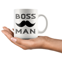 BOSS MAN With MUSTACHE Gift For Boss Day * White Coffee Mug 11oz. STYLE #1 - ArtsyMod.com