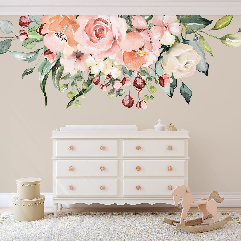 Floral Wall Decal Border AILEEN Watercolor Flowers Girl Nursery Decor –  Sono Luna