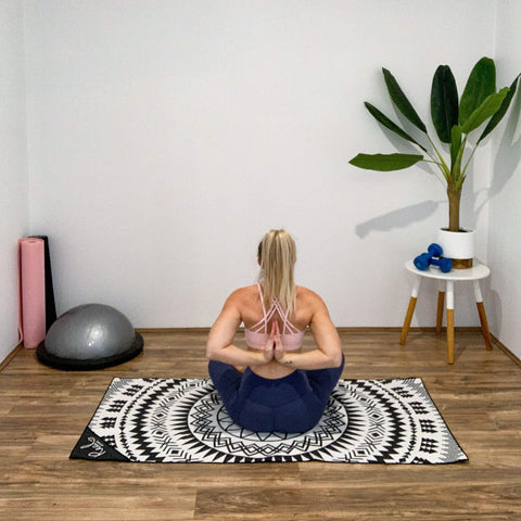 Charisse aka @thebodycoach_cw doing some yoga on our Dream Catcher Towel