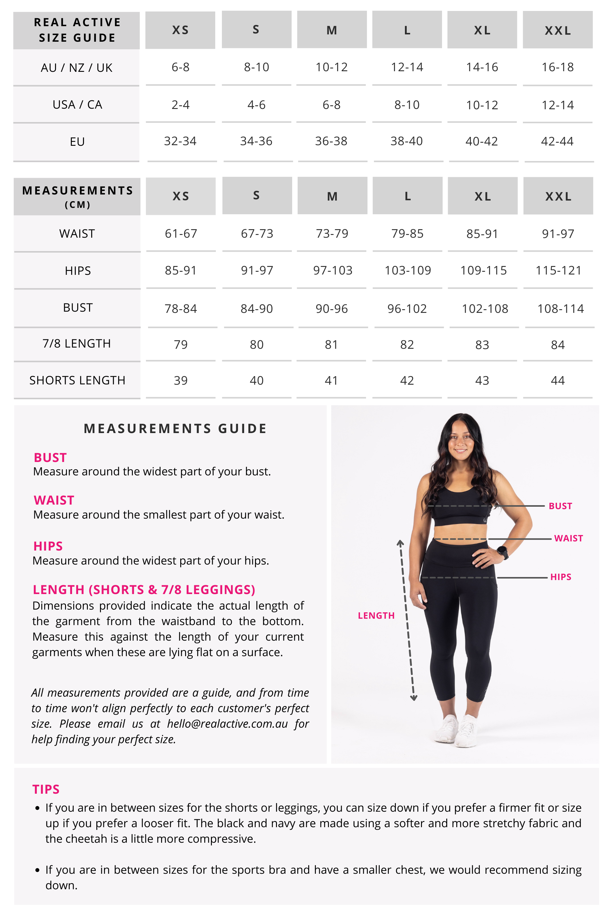 Activewear Size Guide – Real Active