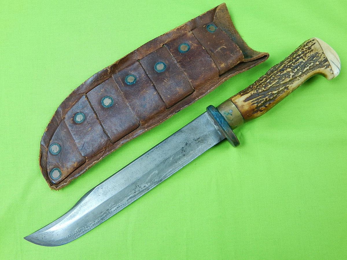Vintage Custom Handmade Mountain Man Stag Hunting Knife & Sheath ...