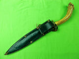 Vintage US Custom Hand Made Large Stag Handle Hunting Knife & Sheath