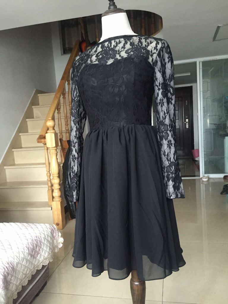 black long sleeve short prom dress
