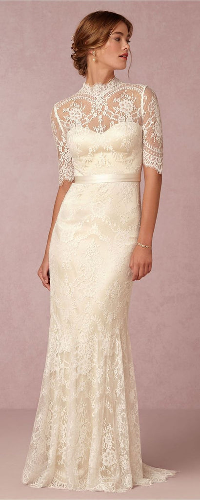 lace high neck bridal gowns