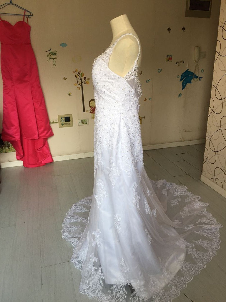 D281 Spaghetti Sraps Summer Beach Wedding Dresses Hign Quality Lace